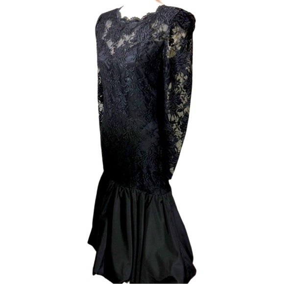 Vintage 1980's Black Balloon Lace Dress - Picture 2 of 12